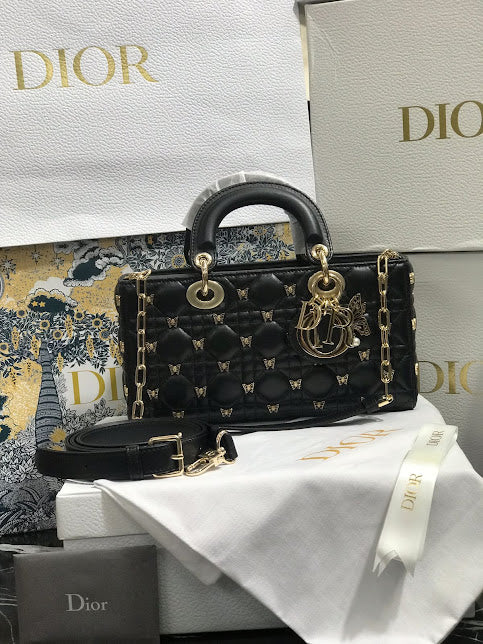 Christian Dior Edición Mariposa Negra Cadena Dorada Piel