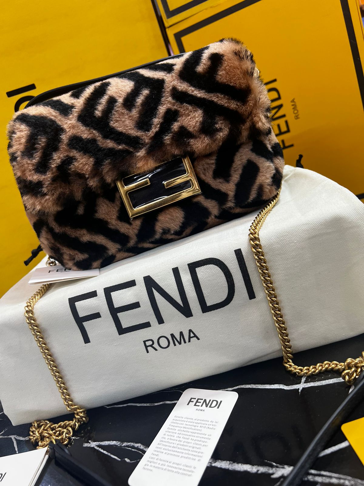 Fendi Café Tela con Piel