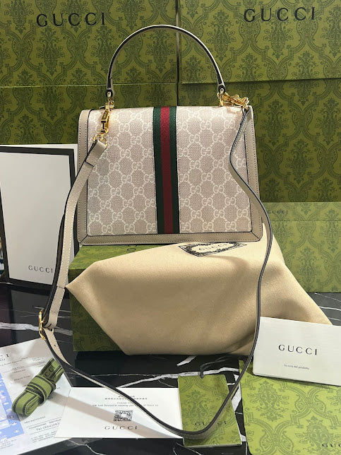 Gucci Beige Línea Verde con Rojo Piel