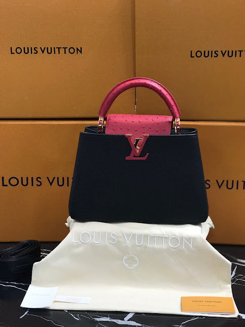 Louis Vuitton Edición Especial Negra Rosa Piel de Becerro y Avestruz