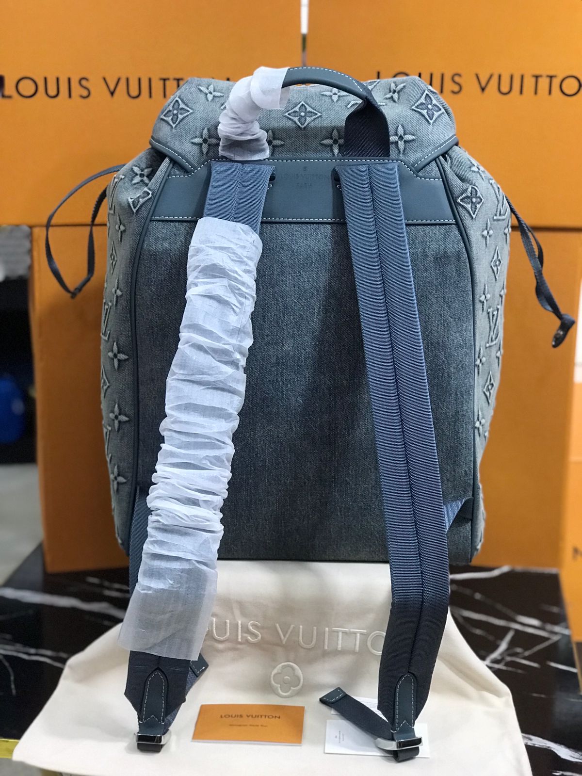 Louis Vuitton Azul Textil y Piel