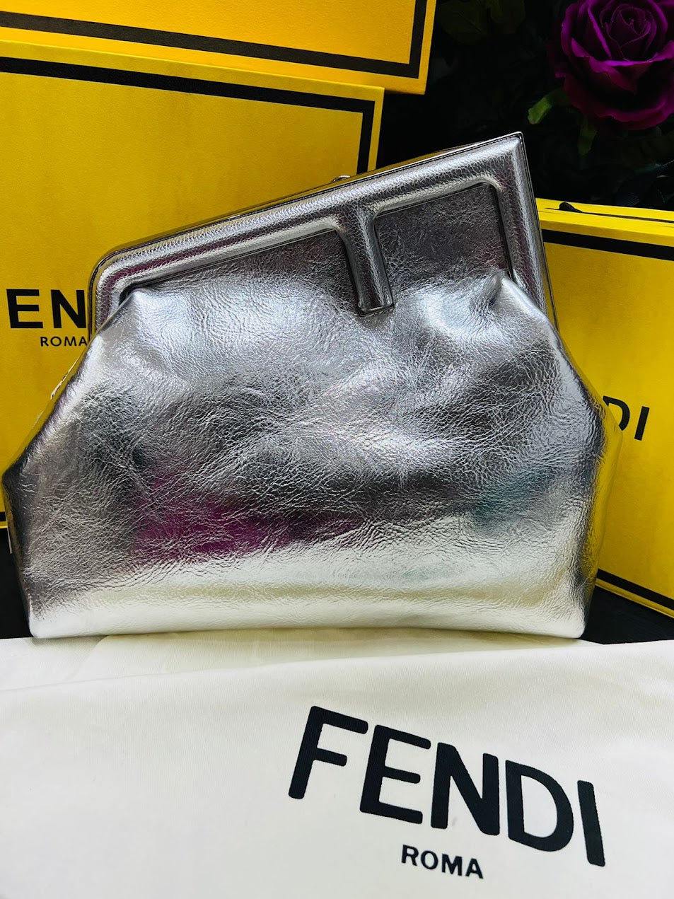 Fendi Roma Plateada Cuero