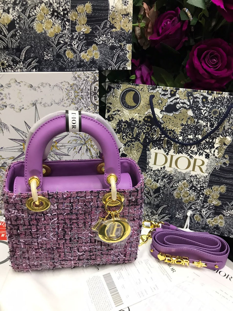 Christian Dior Morada Croché y piel