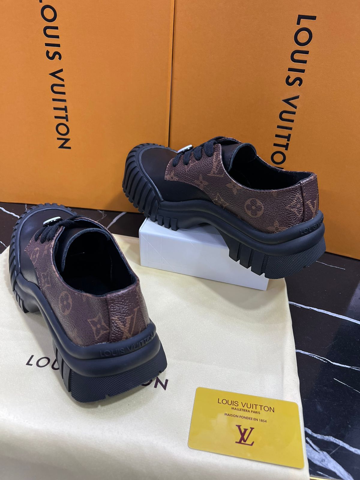 Louis Vuitton Zapato Tenis negros con café