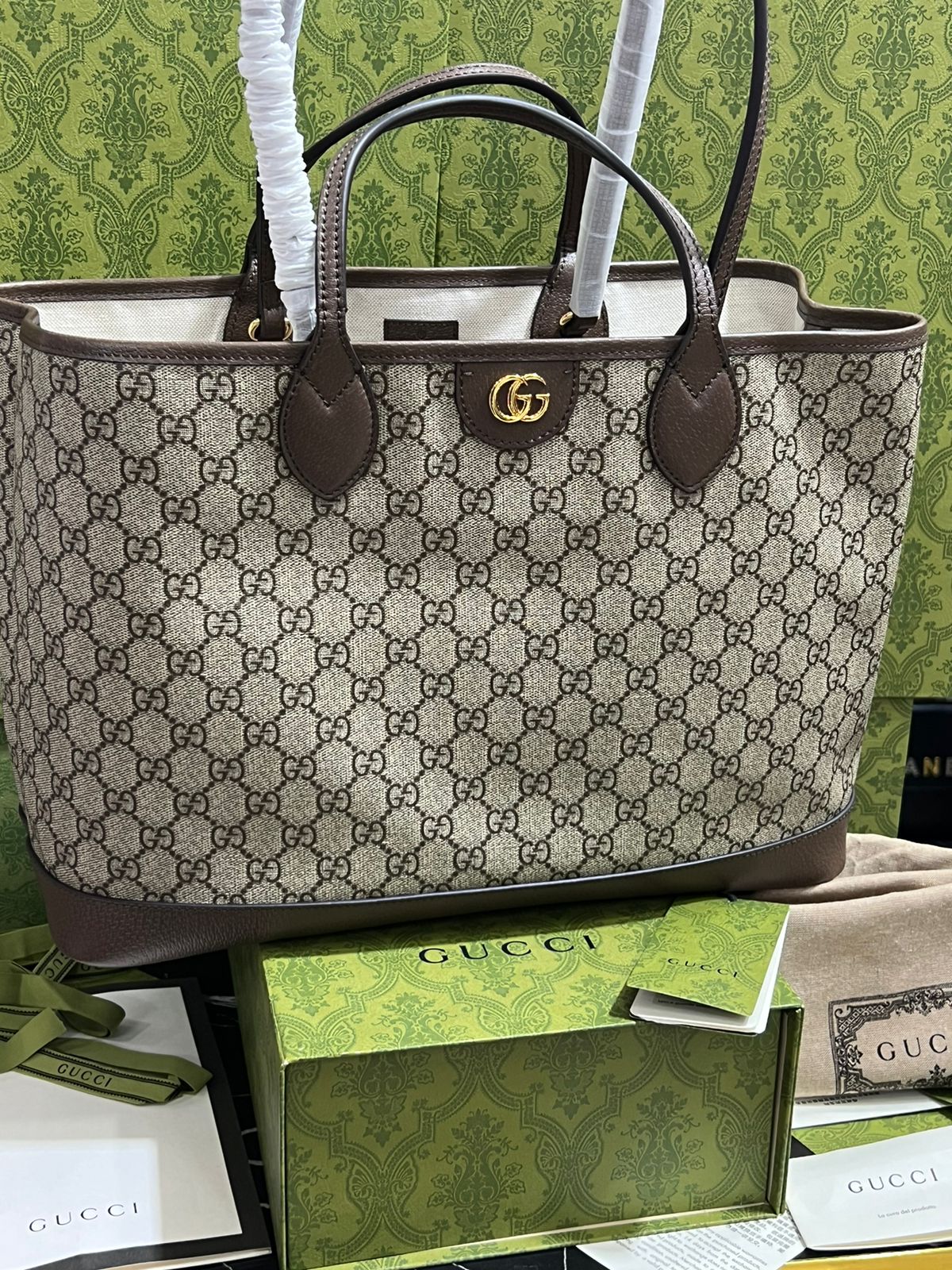 Gucci Café con Beige Asa Café Piel