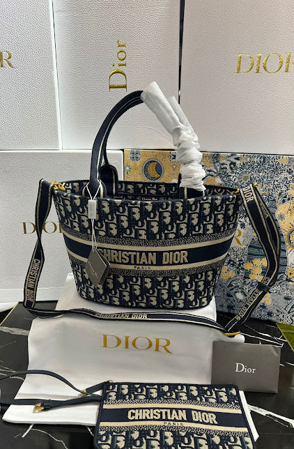 Christian Dior Azul Beige Bordada Tela