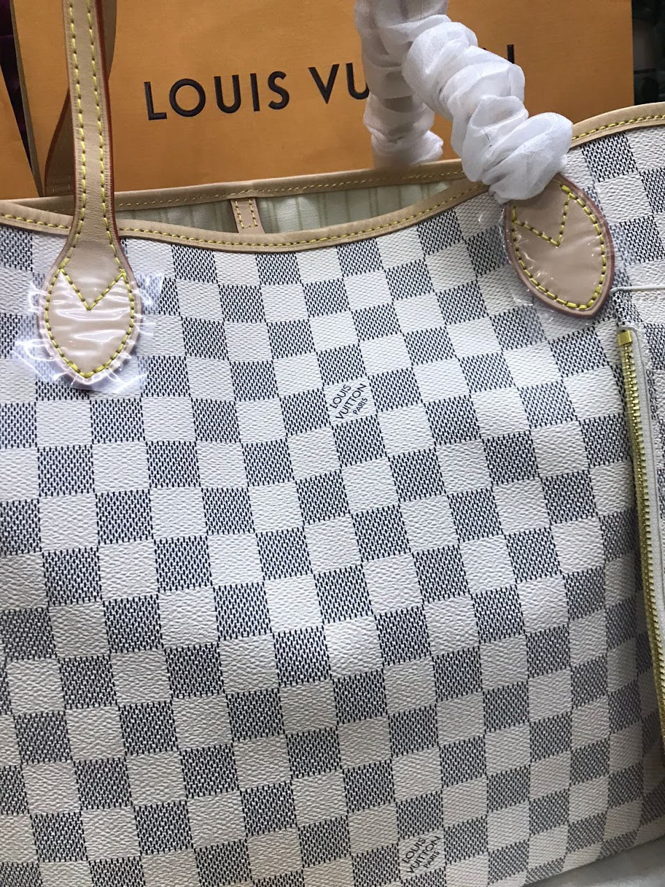 Louis Vuitton Blanco Gris Marmoleado Piel