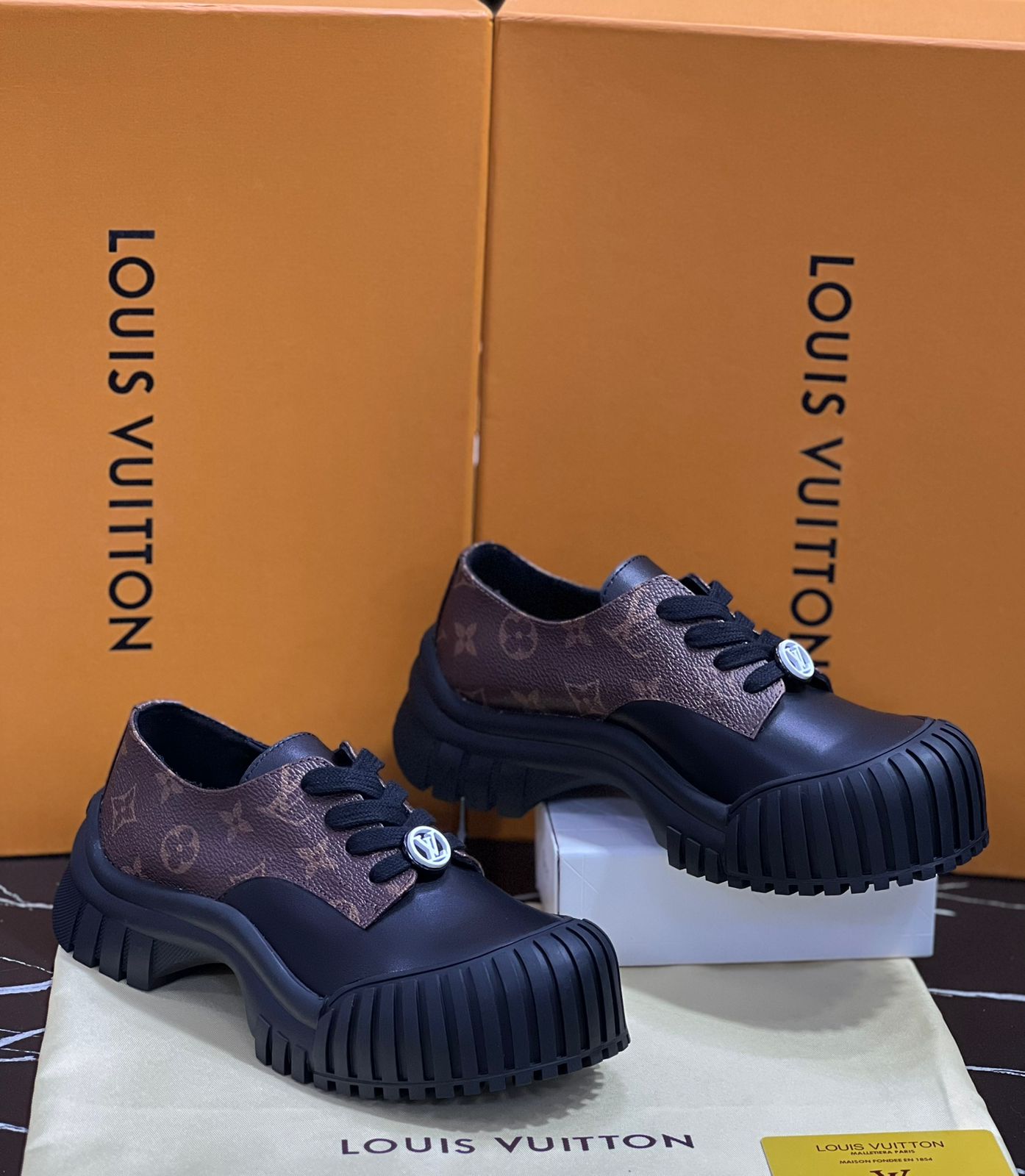 Louis Vuitton Zapato Tenis negros con café