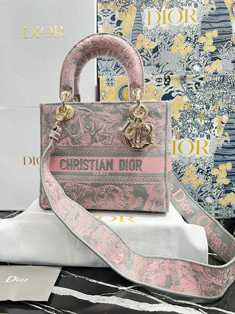 Christian Dior Rosa con Gris Bordada Tela