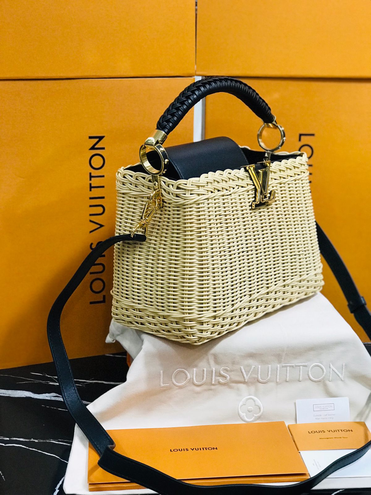 Louis Vuitton Edición Especial Mimbre tejida a mano correas de Piel