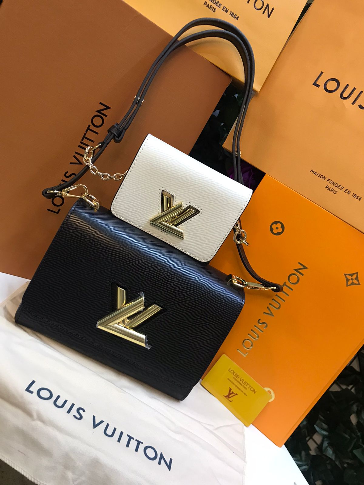 Louis Vuitton Negro con Monedero Blanco Piel