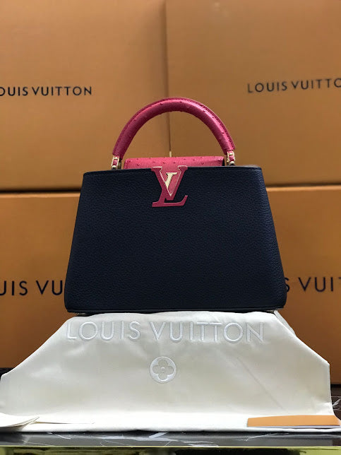 Louis Vuitton Edición Especial Negra Rosa Piel de Becerro y Avestruz