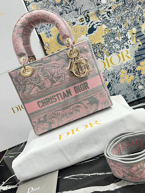 Christian Dior Rosa con Gris Bordada Tela