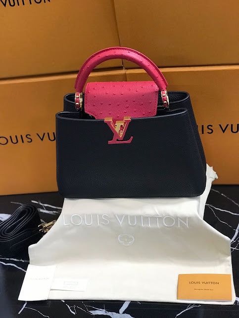 Louis Vuitton Edición Especial Negra Rosa Piel de Becerro y Avestruz