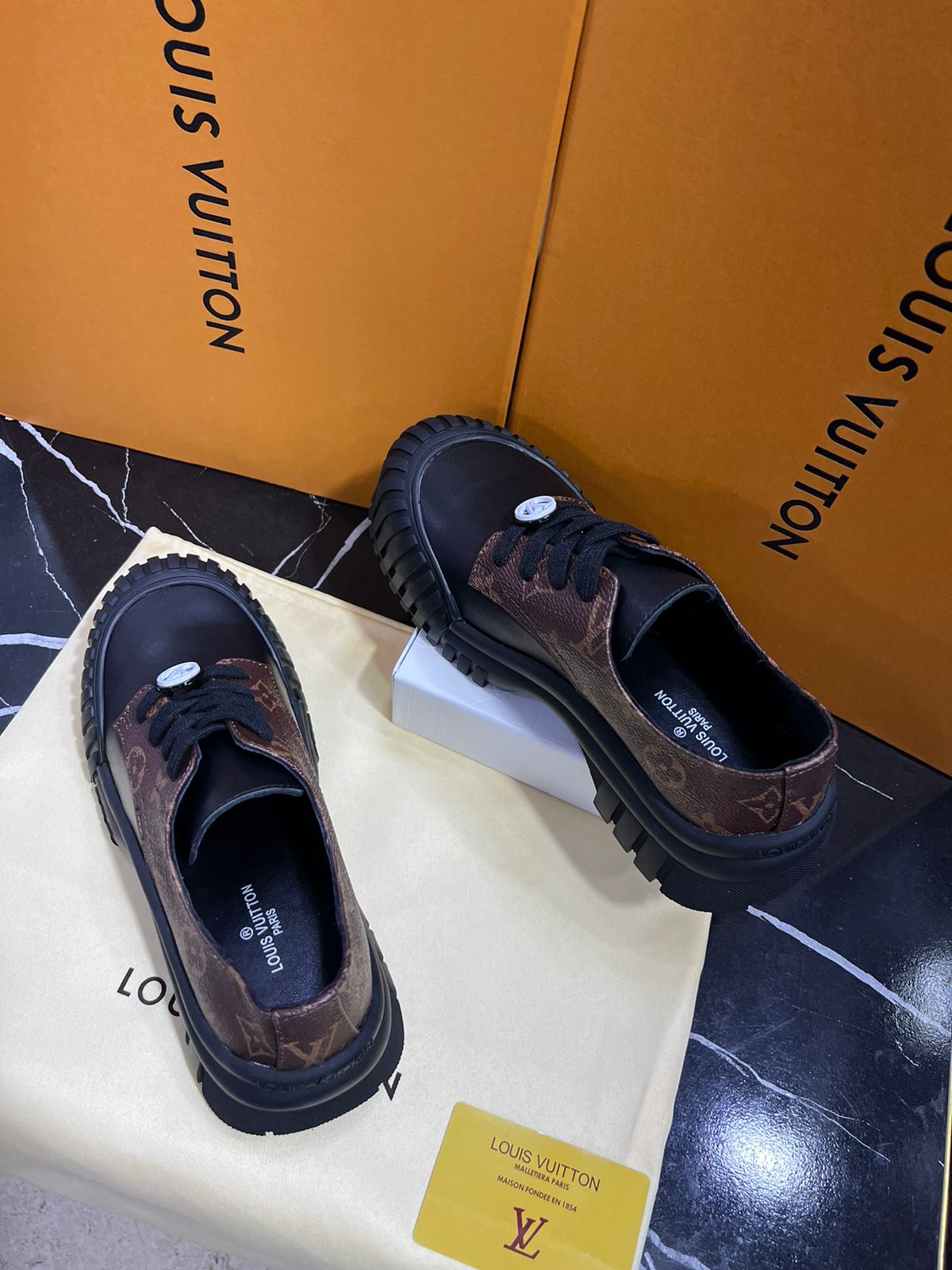 Louis Vuitton Zapato Tenis negros con café