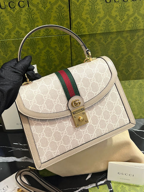 Gucci Beige Línea Verde con Rojo Piel