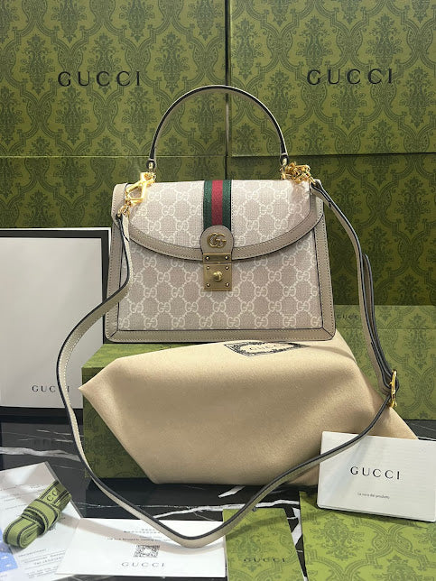 Gucci Beige Línea Verde con Rojo Piel