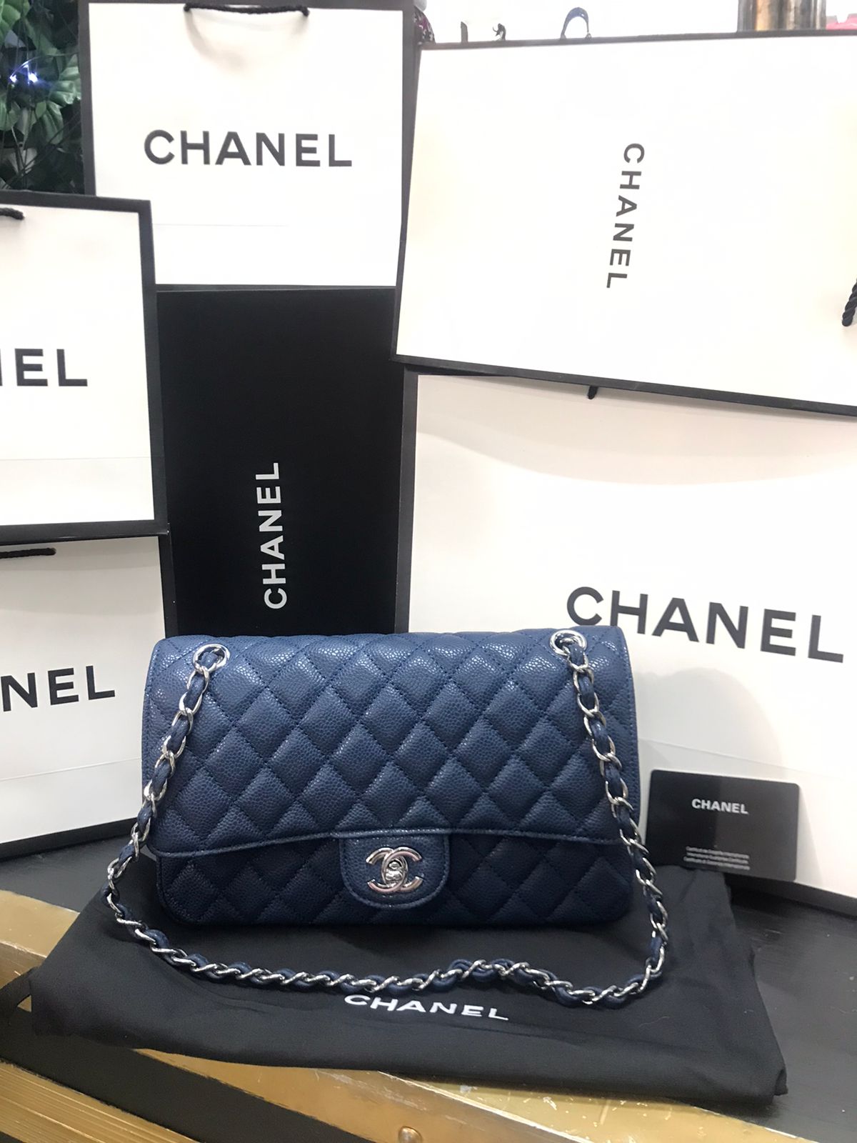 Chanel Caviar Azul Piel