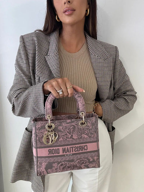 Christian Dior Rosa con Gris Bordada Tela