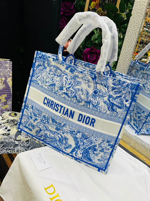 Christian Dior Azul Bordado Tigres Tela