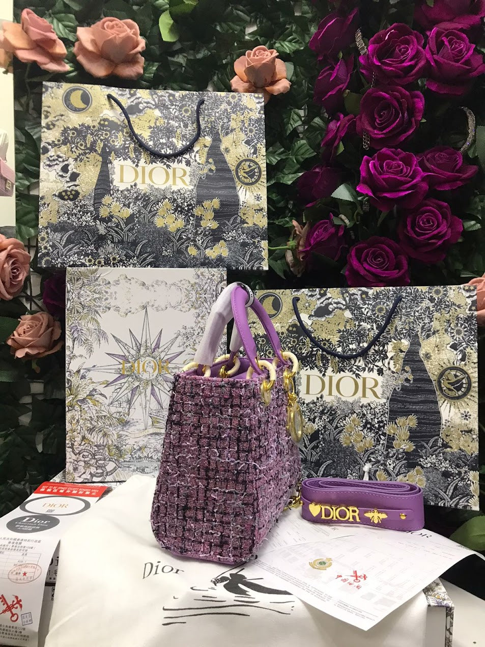 Christian Dior Morada Croché y piel