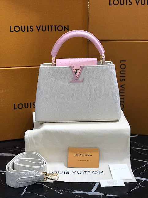 Louis Vuitton Blanco Rosa Piel Avestruz y Becerro