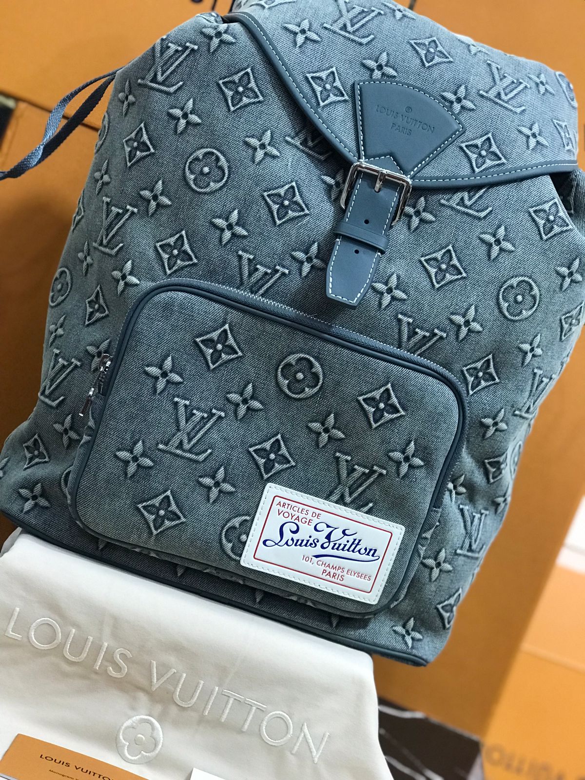 Louis Vuitton Azul Textil y Piel