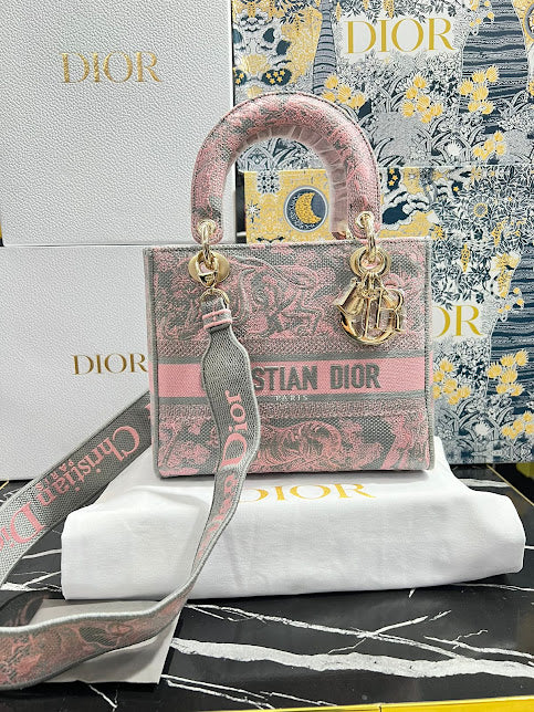 Christian Dior Rosa con Gris Bordada Tela