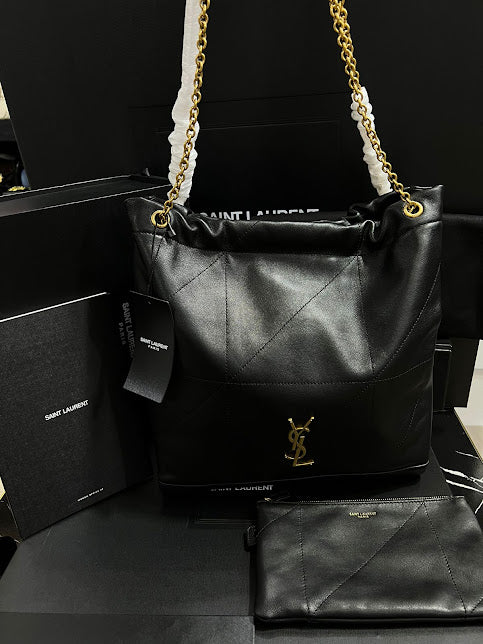 Saint Laurent Negro Cadena Dorada Piel