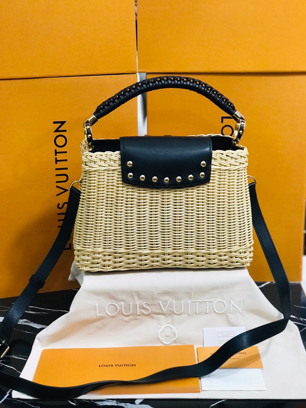 Louis Vuitton Edición Especial Mimbre tejida a mano correas de Piel