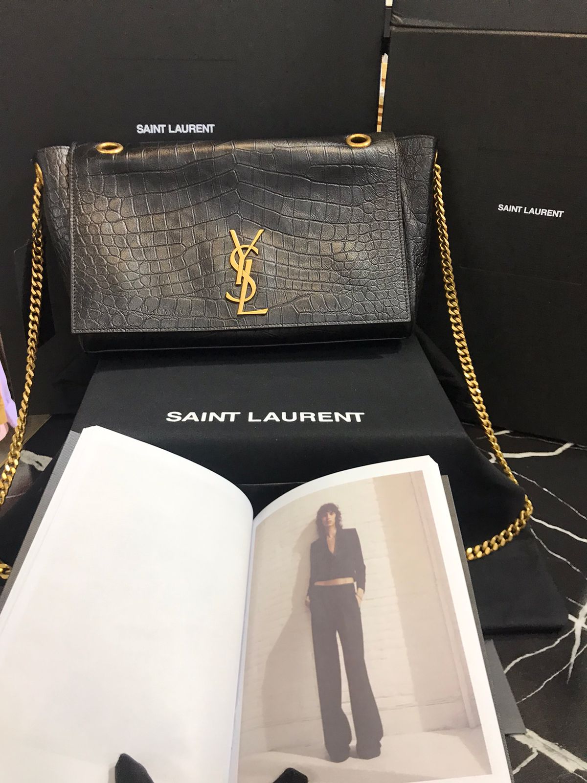 Saint Laurent Negro Piel Acabados Cocodrilo