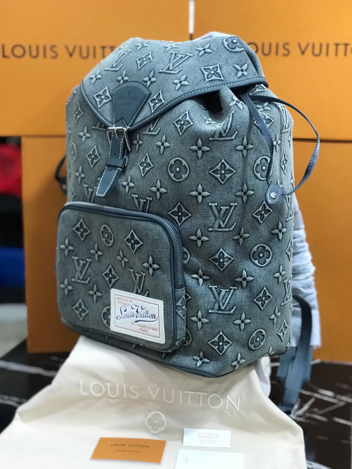 Louis Vuitton Azul Textil y Piel