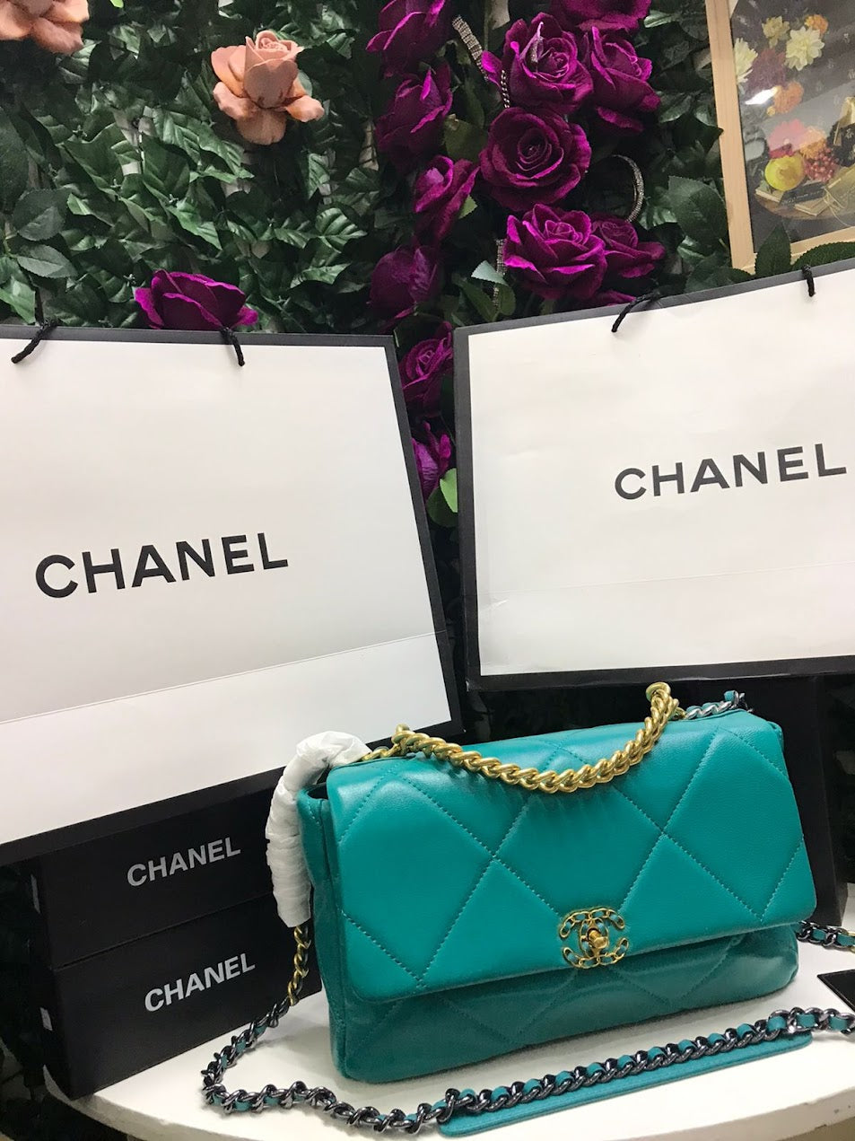 Chanel Azul Aqua Piel Pequeña