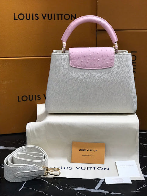 Louis Vuitton Blanco Rosa Piel Avestruz y Becerro