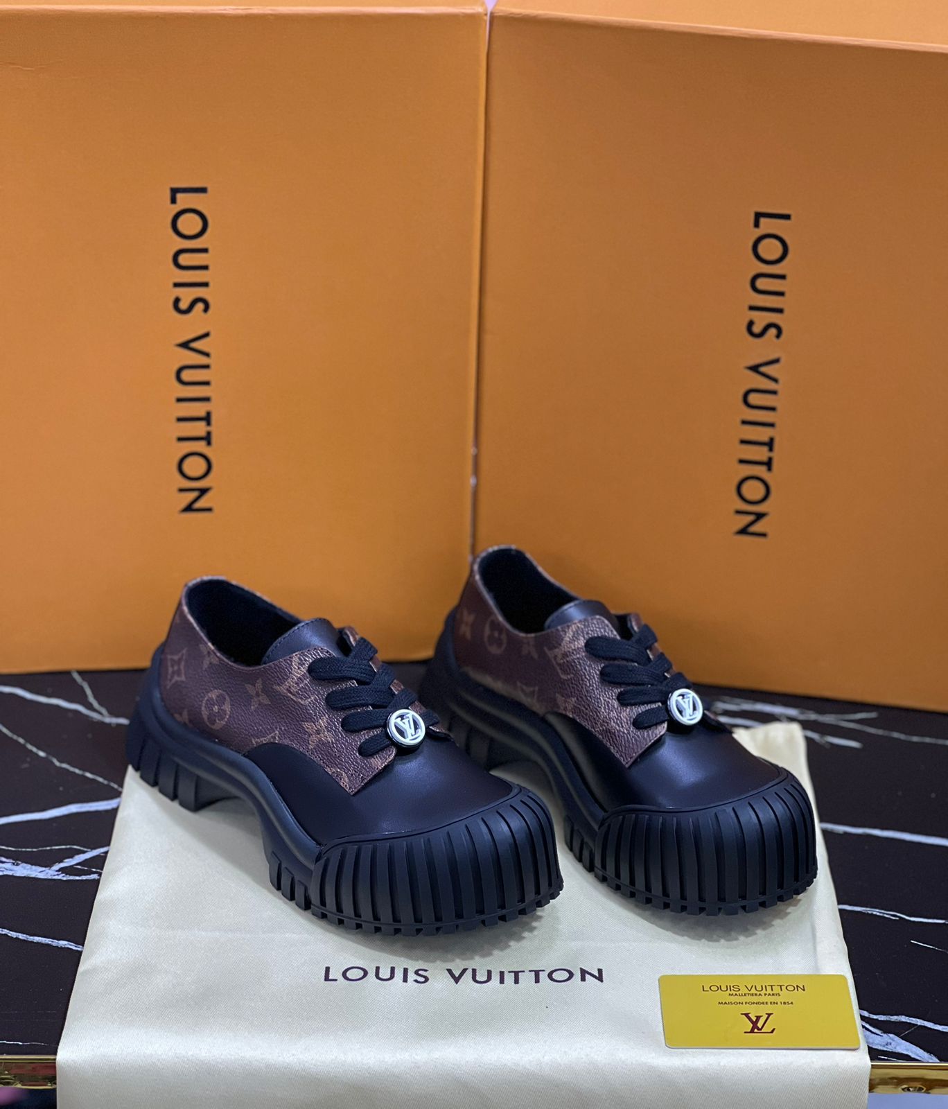 Louis Vuitton Zapato Tenis negros con café