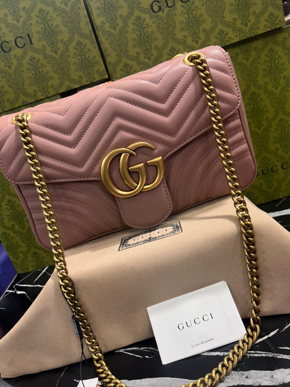 Gucci Rosa Cadena Dorada Piel