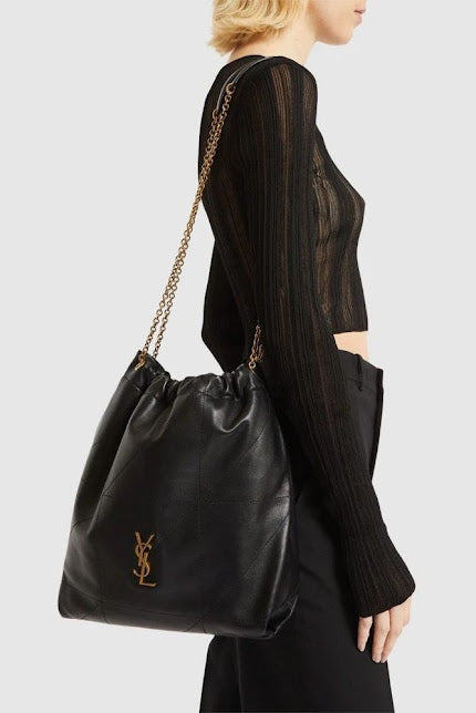 Saint Laurent Negro Cadena Dorada Piel