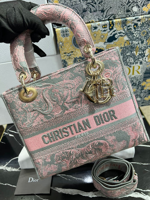 Christian Dior Rosa con Gris Bordada Tela