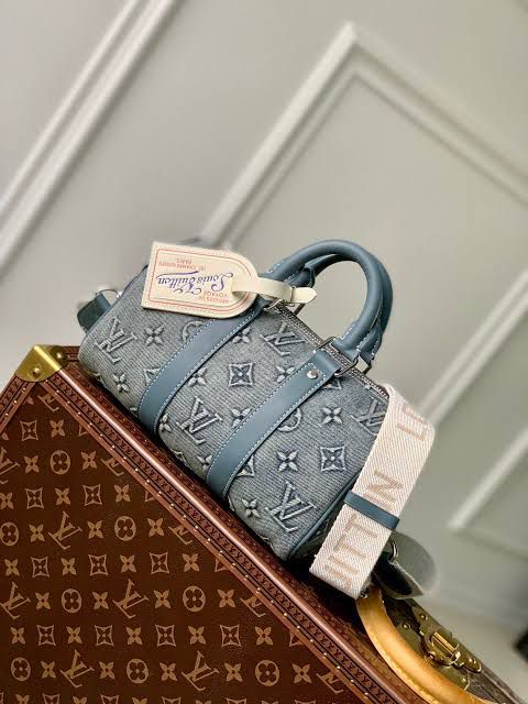 Louis Vuitton Azul Bordada con Piel