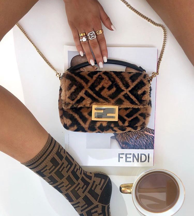 Fendi Café Tela con Piel