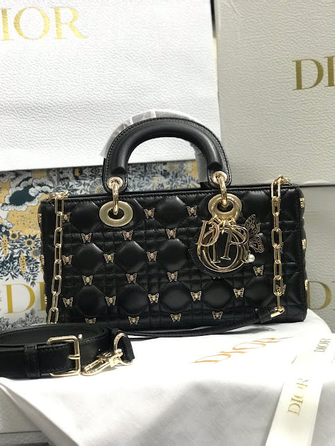 Christian Dior Edición Mariposa Negra Cadena Dorada Piel