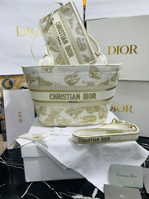 Christian Dior Blanca con Dorado Bordada Tela