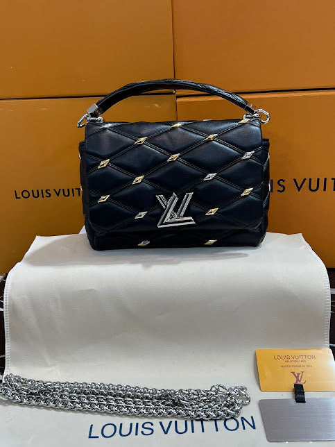 Louis Vuitton Negra Cadena Plateada Piel