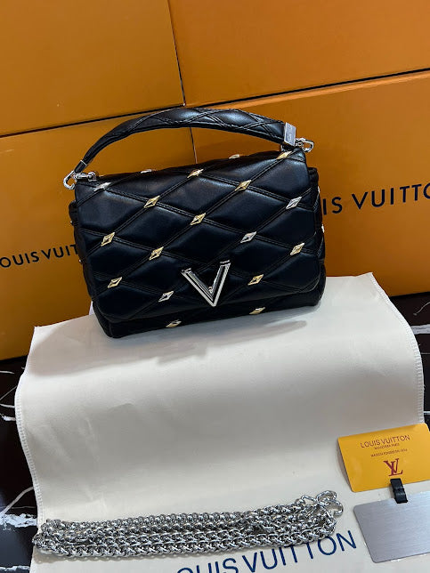 Louis Vuitton Negra Cadena Plateada Piel