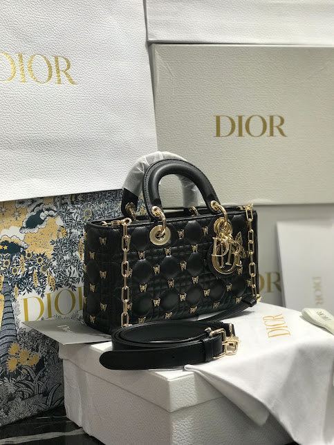 Christian Dior Edición Mariposa Negra Cadena Dorada Piel