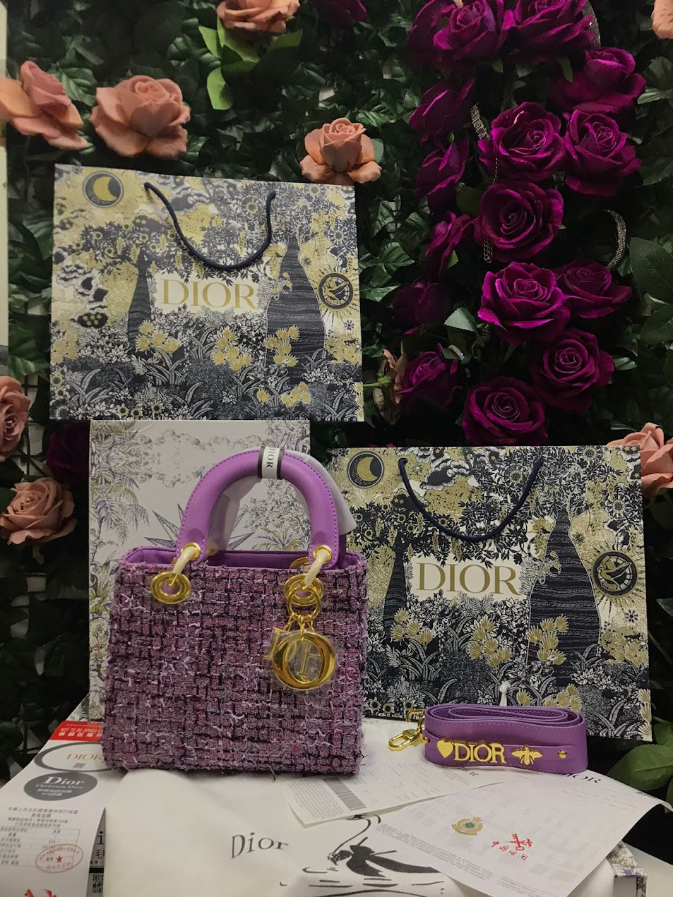 Christian Dior Morada Croché y piel