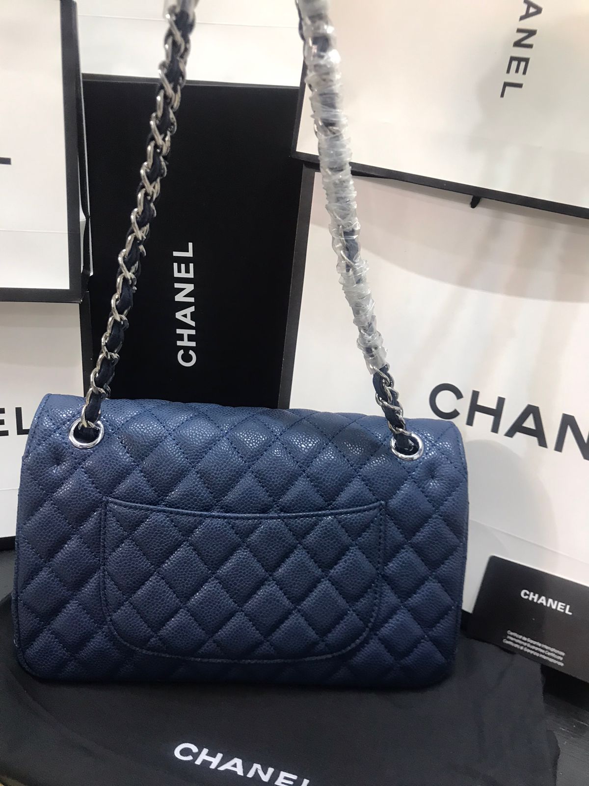 Chanel Caviar Azul Piel