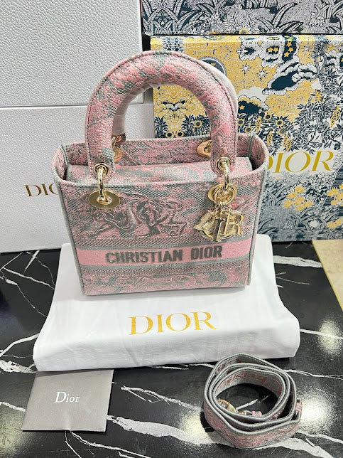 Christian Dior Rosa con Gris Bordada Tela