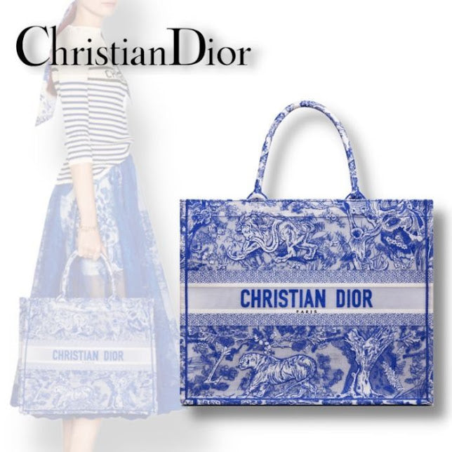 Christian Dior Azul Bordado Tigres Tela