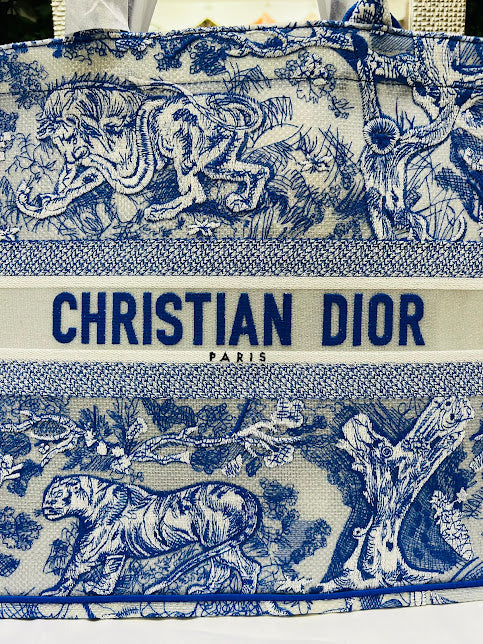 Christian Dior Azul Bordado Tigres Tela